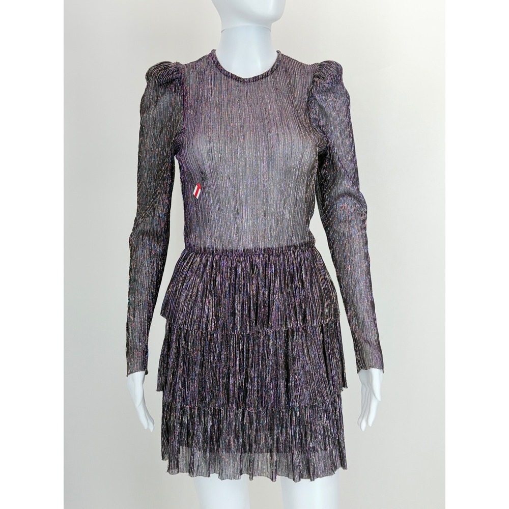 Sabina Musayev Purple Metallic Tiered Ruffle Mini Dress Long Sleeve Size S AS IS - Picture 2 of 8
